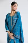 Samyukta Singhania_Blue Kurta Dola Silk Woven Floral Jacquard Panel Pattern Straight Palazzo Set _Online_at_Aza_Fashions