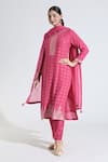 Buy_Samyukta Singhania_Pink Kurta Muslin Woven Floral Butti Round Straight Flower Pattern Pant Set _Online_at_Aza_Fashions