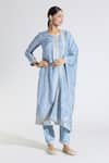 Buy_Samyukta Singhania_Blue Kurta Muslin Woven Flower Butti Round Straight Floret Pattern Pant Set _at_Aza_Fashions