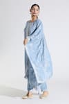 Buy_Samyukta Singhania_Blue Kurta Muslin Woven Flower Butti Round Straight Floret Pattern Pant Set _Online_at_Aza_Fashions