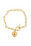Buy_Ruuh Studios_Gold Plated Love Chain Link Heart Charm Bracelet_at_Aza_Fashions