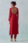 Shop_Ikshita Choudhary_Red Cheese Cotton Hand Embroidery Sequin High Neck Straight Kurta Set_at_Aza_Fashions