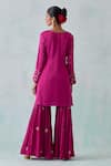 Shop_Ikshita Choudhary_Magenta Satin Hand Embroidery Sequin V Neck Kurta Sharara Set _at_Aza_Fashions