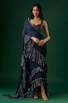 Buy_Breathe by Aakanksha Singh_Blue Shimmer Georgette Textured Augur Tiered Pre-draped Ruffle Saree With Blouse _at_Aza_Fashions