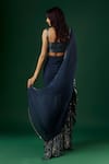 Shop_Breathe by Aakanksha Singh_Blue Shimmer Georgette Textured Augur Tiered Pre-draped Ruffle Saree With Blouse _at_Aza_Fashions