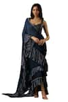 Breathe by Aakanksha Singh_Blue Shimmer Georgette Textured Augur Tiered Pre-draped Ruffle Saree With Blouse _Online_at_Aza_Fashions