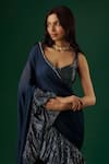 Shop_Breathe by Aakanksha Singh_Blue Shimmer Georgette Textured Augur Tiered Pre-draped Ruffle Saree With Blouse _Online_at_Aza_Fashions