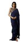 Breathe by Aakanksha Singh_Blue Dupion Silk Solid Sequin Cleopatra Pre-draped Ruffle Saree With Blouse _Online_at_Aza_Fashions