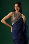 Shop_Breathe by Aakanksha Singh_Blue Dupion Silk Solid Sequin Cleopatra Pre-draped Ruffle Saree With Blouse _Online_at_Aza_Fashions