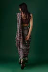 Shop_Breathe by Aakanksha Singh_Wine Upadha Silk Print Sequin Square Mascot Floral Pre-draped Saree With Blouse_at_Aza_Fashions