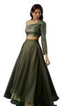 Breathe by Aakanksha Singh_Green Brocade Chanderi Embellished Sequin Wizard Layered Lehenga With Blouse _Online_at_Aza_Fashions