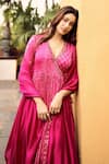 Buy_PUNIT BALANA_Pink Satin Silk Embroidered Pakeezah Bandhani Printed Angrakha Churidar Set_Online_at_Aza_Fashions
