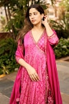 Buy_PUNIT BALANA_Pink Satin Silk Embroidered Pakeezah Bandhani Printed Angrakha Churidar Set_at_Aza_Fashions