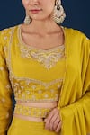 Buy_BAIDEHI_Yellow Blouse And Lehenga Bamber Silk Embroidery Zardosi Leaf Set _Online_at_Aza_Fashions