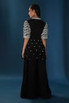 Shop_BAIDEHI_Black Georgette, Chiffon Pearls, Sequins Embroidered Angrakha With Sharara _at_Aza_Fashions