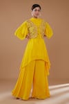 Buy_BAIDEHI_Yellow Crepe, Silk Pearls, Sequins, Zari, Embroidered Jacket With Sharara Set _at_Aza_Fashions