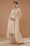 Buy_Baidehi_Beige Bamboo, Georgette, Organza Floral Straight Kurta With Sharara Set _at_Aza_Fashions
