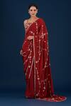 Buy_BAIDEHI_Red Crepe Cut Work, Pre-draped Flower Vine Embroidered Saree With Blouse _at_Aza_Fashions