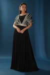 Buy_Baidehi_Black Georgette Cut Work, Pearls, Sequins Round And Embroidered Gown With Belt _at_Aza_Fashions