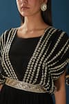 Baidehi_Black Georgette Cut Work, Pearls, Sequins Round And Embroidered Gown With Belt _Online_at_Aza_Fashions