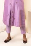 Suvastram_Purple Kurta Chanderi Silk Embroidery Floral Mandarin Front Open With Pant _at_Aza_Fashions