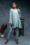 Buy_Suvastram_Sky Blue Tunic Chanderi Silk Embroidery Floral Circular Panelled With Pant _at_Aza_Fashions