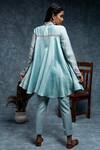 Suvastram_Sky Blue Tunic Chanderi Silk Embroidery Floral Circular Panelled With Pant _Online_at_Aza_Fashions