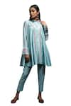 Shop_Suvastram_Sky Blue Tunic Chanderi Silk Embroidery Floral Circular Panelled With Pant _at_Aza_Fashions