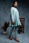 Buy_Suvastram_Sky Blue Tunic Chanderi Silk Embroidery Floral Circular Panelled With Pant 