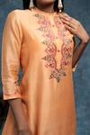 Shop_Suvastram_Orange Chanderi Silk Embroidery Floral Mandarin Tiered Dress _Online_at_Aza_Fashions