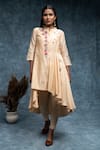 Buy_Suvastram_Peach Tunic Chanderi Silk Embroidery Floral Front Open Drawstring With Pant _at_Aza_Fashions