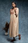 Shop_Suvastram_Beige Kurta Chanderi Silk Embroidery Ditsy Centre Panelled With Palazzo _Online_at_Aza_Fashions