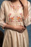 Shop_Suvastram_Beige Kurta Chanderi Silk Embroidery Ditsy Centre Panelled With Palazzo 