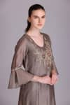 Suvastram_Grey Kurta And Dupatta Chanderi Silk Embroidered Sequins V-neck Pant Set _at_Aza_Fashions