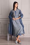 Buy_Suvastram_Blue Kurta And Dupatta Chanderi Silk Embroidered Sequins Stripe Print Pant Set _Online_at_Aza_Fashions