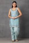 Suvastram_Blue Kurta Chanderi Silk Embroidered Thread Round Placed Dhoti Pant Set _Online_at_Aza_Fashions