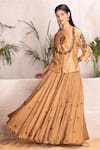 Buy_Suvastram_Gold Kurta Chanderi Silk Embroidered Sequins Round Lehenga Set_Online_at_Aza_Fashions