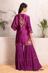 Shop_Suvastram_Purple Kurta Chanderi Silk Embroidered Sequins V-neck Sharara Set _at_Aza_Fashions