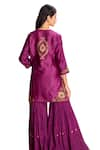 Suvastram_Purple Kurta Chanderi Silk Embroidered Sequins V-neck Sharara Set _Online_at_Aza_Fashions