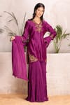 Buy_Suvastram_Purple Kurta Chanderi Silk Embroidered Sequins V-neck Sharara Set 