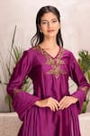 Shop_Suvastram_Purple Kurta Chanderi Silk Embroidered Sequins V-neck Sharara Set 