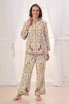 Buy_Taroob_White Linen Printed Safari Collar Shirt And Pant Set _at_Aza_Fashions