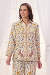 Buy_Taroob_White Linen Printed Safari Collar Shirt And Pant Set _Online_at_Aza_Fashions