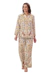 Taroob_White Linen Printed Safari Collar Shirt And Pant Set _at_Aza_Fashions