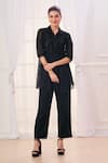 Buy_Taroob_Black Silk Cotton Blend Embroidered Safari Collar Shirt And Pant Set _at_Aza_Fashions