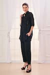 Taroob_Black Silk Cotton Blend Embroidered Safari Collar Shirt And Pant Set _Online_at_Aza_Fashions