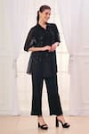 Buy_Taroob_Black Silk Cotton Blend Embroidered Safari Collar Shirt And Pant Set _Online_at_Aza_Fashions