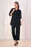 Buy_Taroob_Black Silk Cotton Blend Embroidered Safari Collar Shirt And Pant Set 