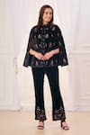 Buy_Taroob_Black Silk Velvet Hand Embroidered Floral Collar Cape And Pant Set _at_Aza_Fashions