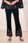 Taroob_Black Silk Velvet Hand Embroidered Floral Collar Cape And Pant Set _Online_at_Aza_Fashions